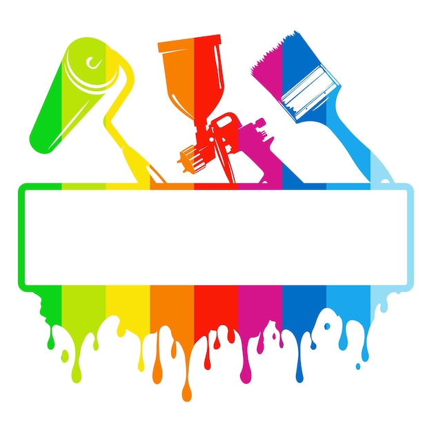 Signo de marco de colores con pincel de pintura y pistola de pulverización