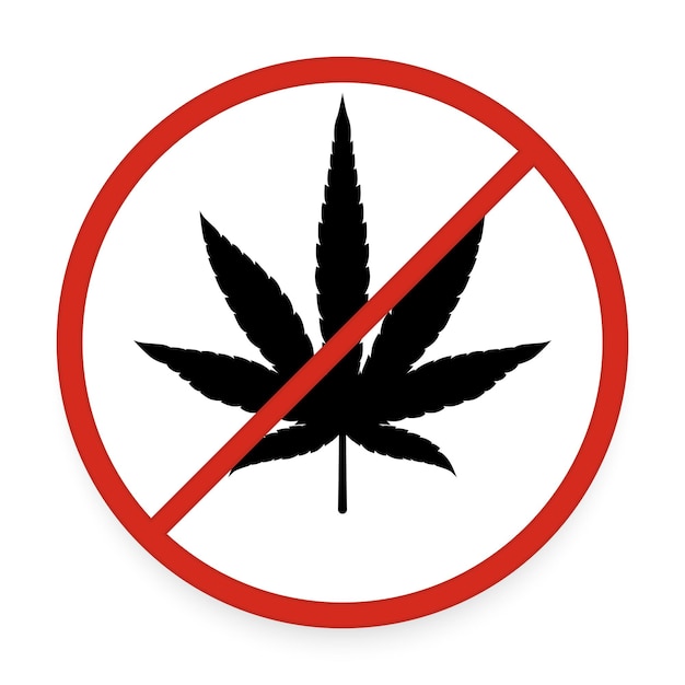 Signo de marihuana roja para no fumadores con ilustración de vector de icono de hoja de cannabis