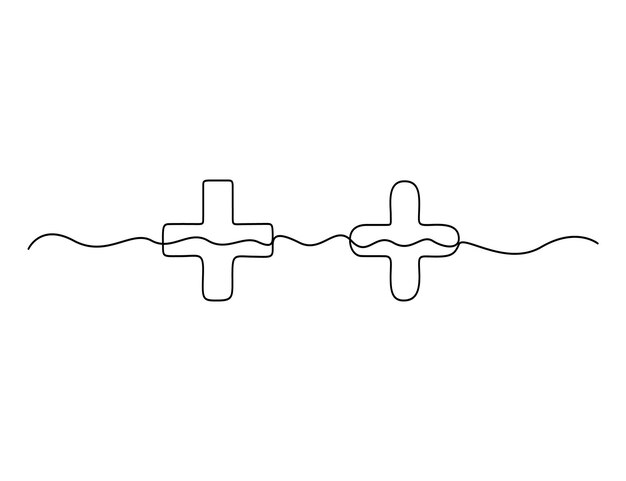 Signo más en una ilustración vectorial de dibujo de línea continua