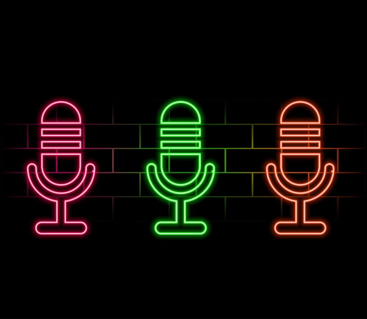 Vector signo de micrófono de neón icono de micró furioso para stand up de podcast o emblema de programa de música micrófono retro