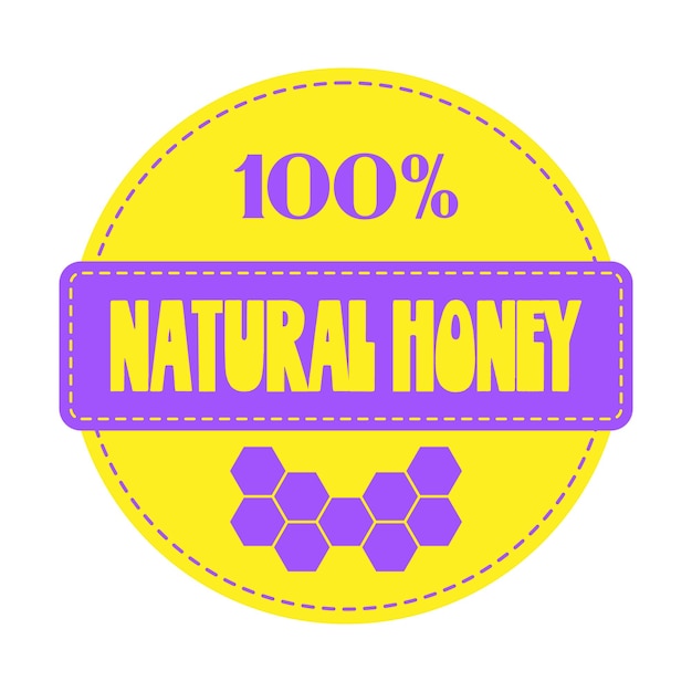 Signo de miel 100 por ciento natural amarillo y morado.