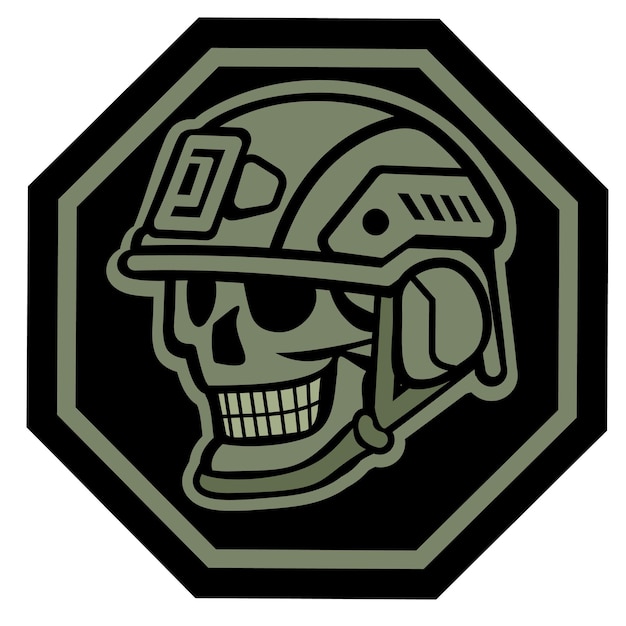 Vector signo militar con cráneo en casco de combate chevron