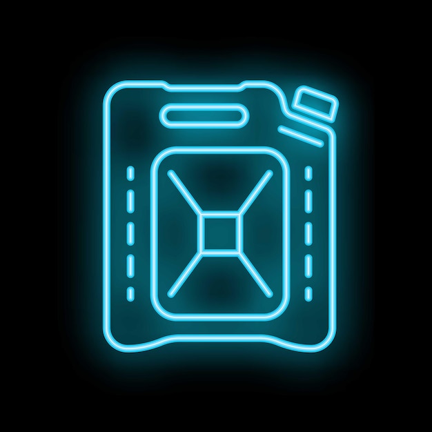 Signo de neón azul de jerrycan en fondo negro