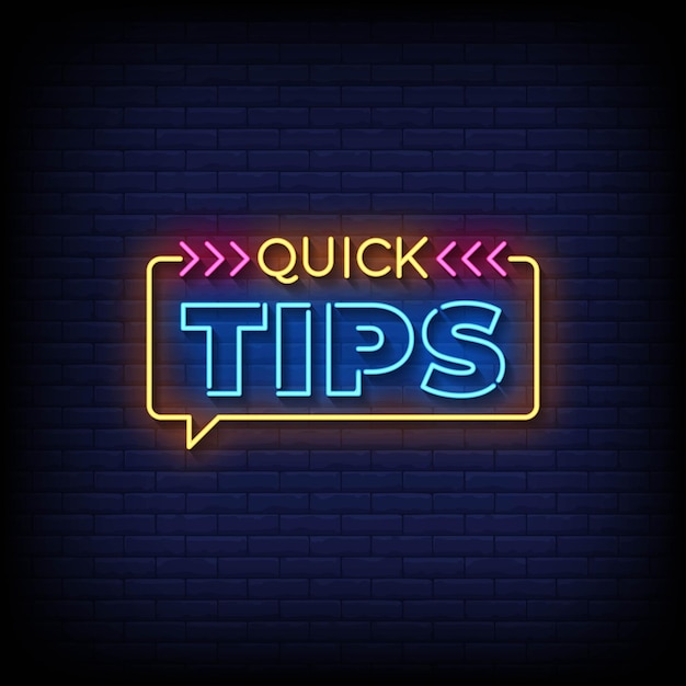 Signo de neón consejos rápidos con vector de fondo de pared de ladrillo