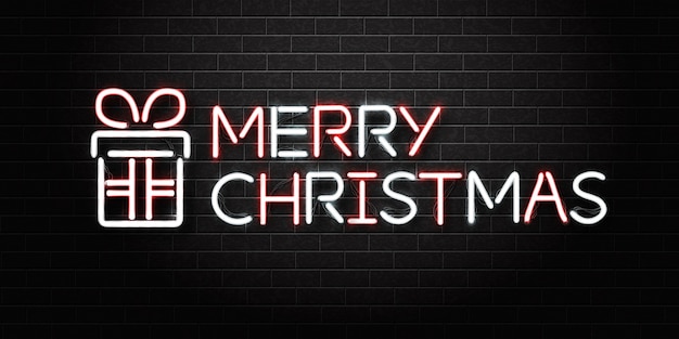 Signo de neón de feliz Navidad aislado realista