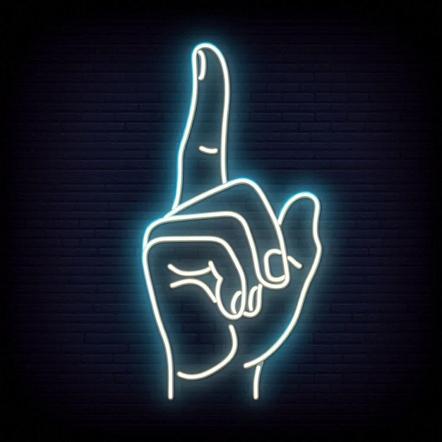 Signo de neón con gesto de silencio Lineado de neón en fondo negro