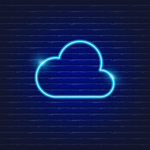 Signo de neón de nubes Icono de pronóstico del tiempo Ilustración vectorial para el diseño web Concepto Transmisión de datos