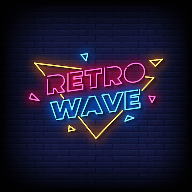 Signo de neón onda retro con vector de fondo de pared de ladrillo