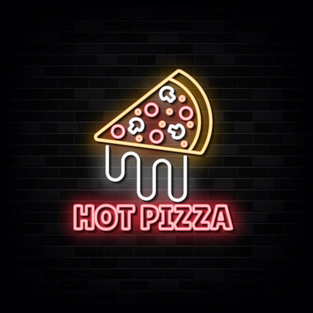 Vector signo de neón de pizza caliente símbolo de vector banner de luz arte de luz