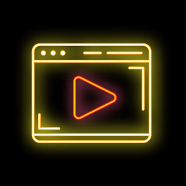 Signo de neón que muestra el navegador de Internet que muestra el botón del reproductor de video