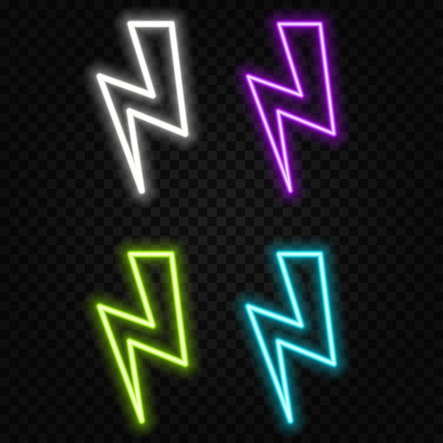 Signo de neón relámpago de neón línea de neón brillante icono de relámpaggio aislado en fondo negro