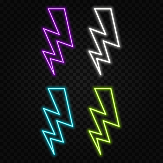 Signo de neón relámpago de neón línea de neón brillante icono de relámpaggio aislado en fondo negro