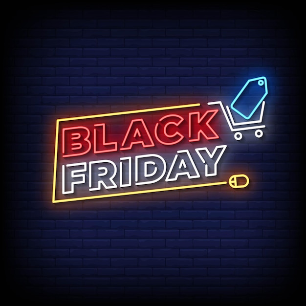 Signo de neón de viernes negro con vector de fondo de pared de ladrillo