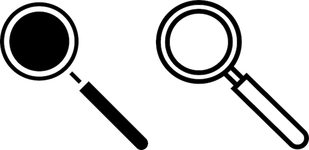 signo o símbolo de icona de lupa en estilo glifo y línea aislado sobre un fondo transparente