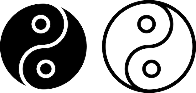 Vector signo o símbolo de icono yin y yang en estilo de glifo y línea aislado en fondo transparente