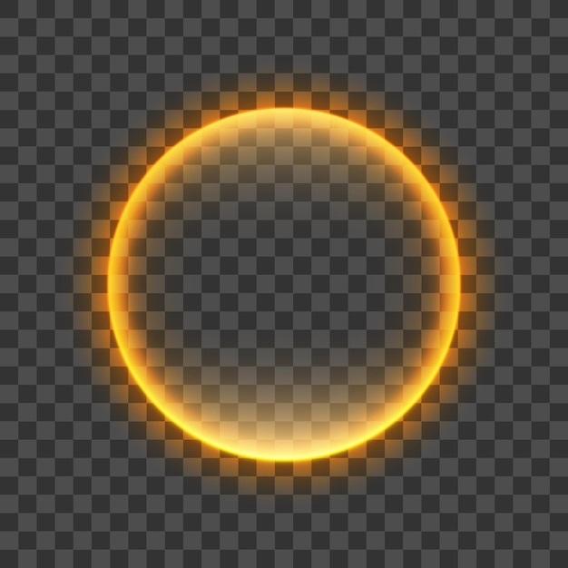 Signo de pared de lámpara redonda de neón vectorial aislado en un marco de brillo de forma de neón vectorial de fondo transparente