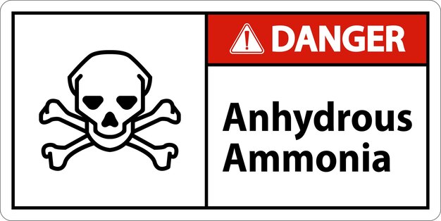 Signo de peligro de amoníaco anhidro en fondo blanco