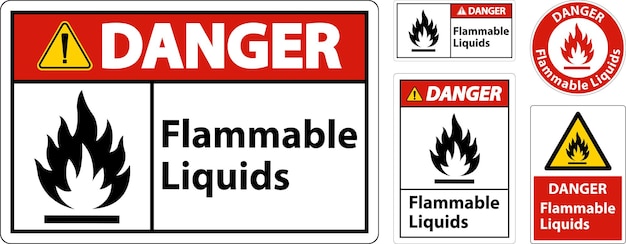 Signo de peligro de líquidos inflamables en fondo blanco