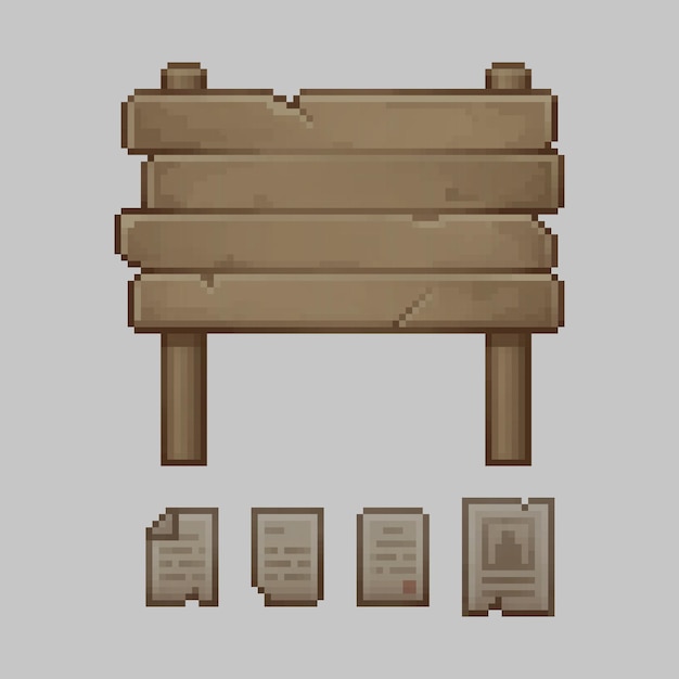 Signo y pergaminos de madera de pixel art