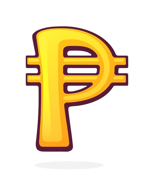 Signo de peso dorado símbolo de moneda filipina ilustración vectorial imágenes prediseñadas de dibujos animados dibujados a mano