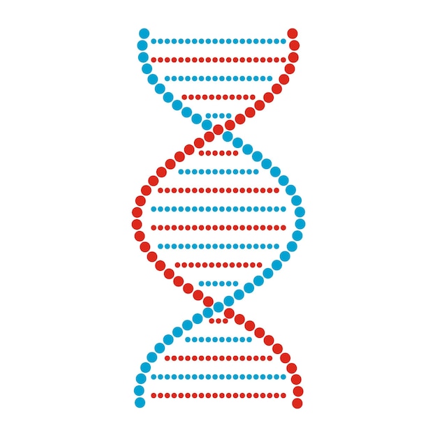 Signo plano de ADN y molécula aislado sobre fondo blanco.