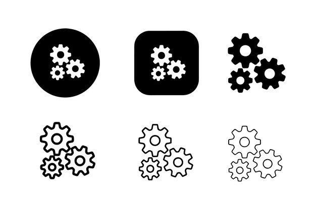 El signo plano del vector del icono del engranaje de engranajes aislado en blanco