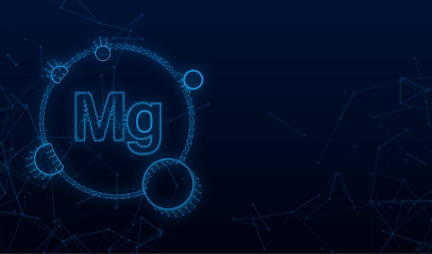 Signo de plexo de magnesio azul. Mineral de magnesio. Cápsula de pastillas de mg. Ilustración de acciones vectoriales.