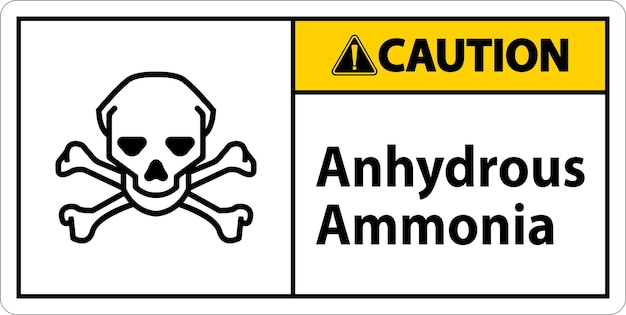Signo de precaución de amoníaco anhidro en fondo blanco