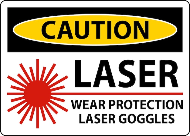 Signo de precaución con láser Use gafas protectoras con láser En fondo blanco