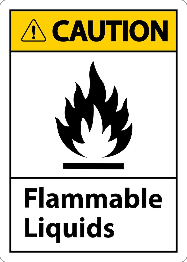 Vector signo de precaución de líquidos inflamables en fondo blanco
