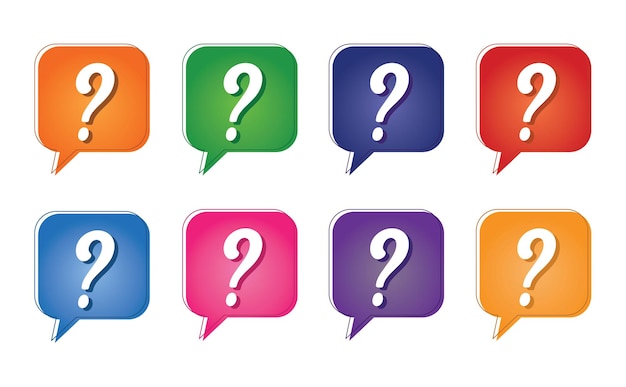 Signo de pregunta Icono de ayuda Habla Símbolo de burbuja Redondo Vector de 8 botones de colores