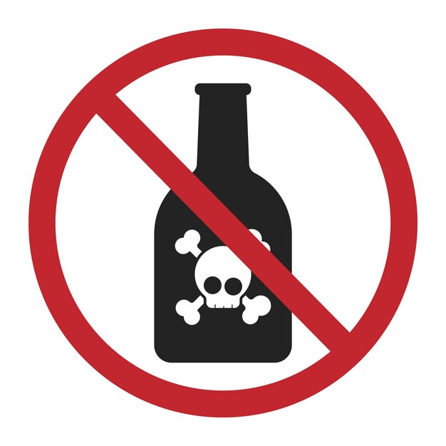 Signo de prohibición aislado de líquido letal de laboratorio en una botella con icono de esqueleto