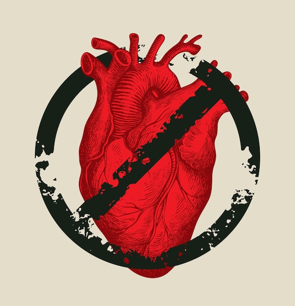Signo de prohibición con corazón humano