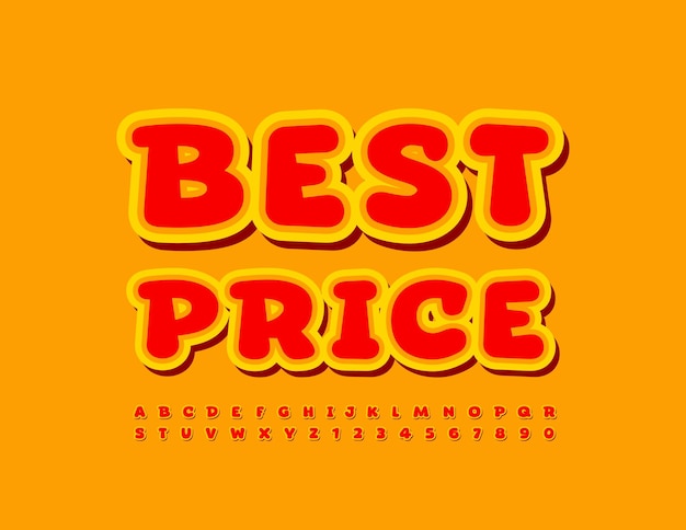 Signo de promoción brillante vectorial Mejor precio Adhesivo creativo Fuente Juego de letras y números del alfabeto juguetón