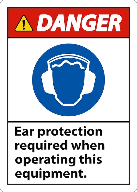 Signo de protección auricular requerida sobre un fondo blanco