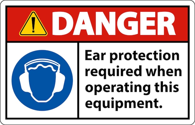Signo de protección auricular requerida sobre un fondo blanco