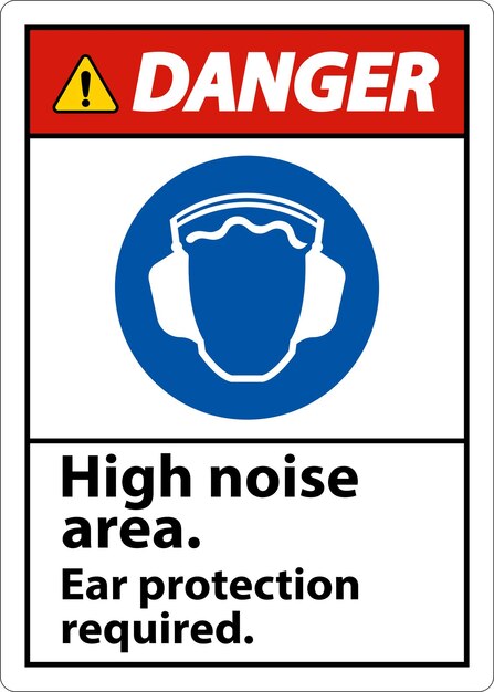 Signo de protección auricular requerida sobre un fondo blanco