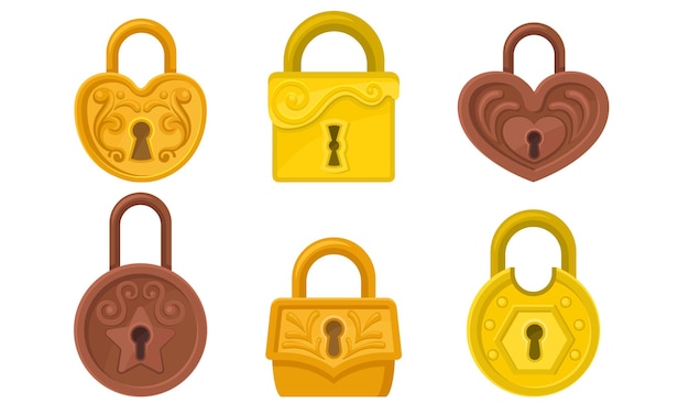 Signo de protección de candado Vector conjunto ilustrado Símbolo de seguridad Metal Sniny Locks Collection