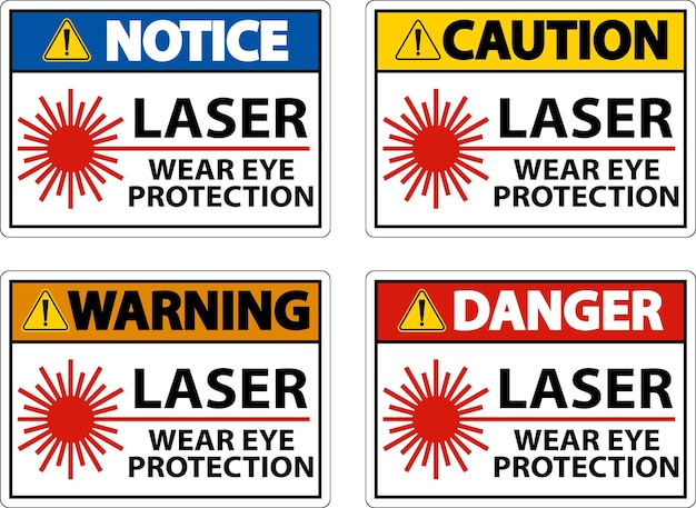 Signo de protección ocular con láser en fondo blanco