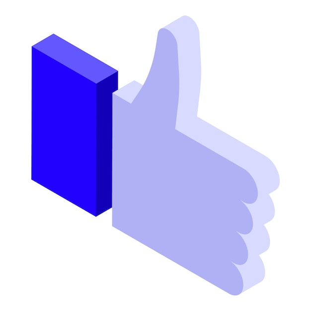 Signo de pulgar hacia arriba azul que muestra retroalimentación positiva en vista isométrica
