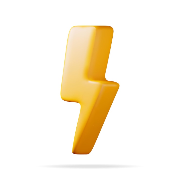 Vector signo de rayo 3d renderizado aislado icono de rayo de plástico amarillo símbolo de tiempo o electricidad ilustración vectorial de icono de flash o carga de dibujos animados