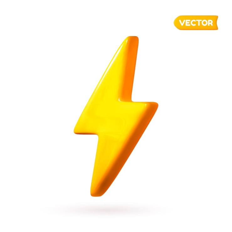 Vector signo de rayo amarillo diseño 3d realista en un estilo de dibujos animados de plástico