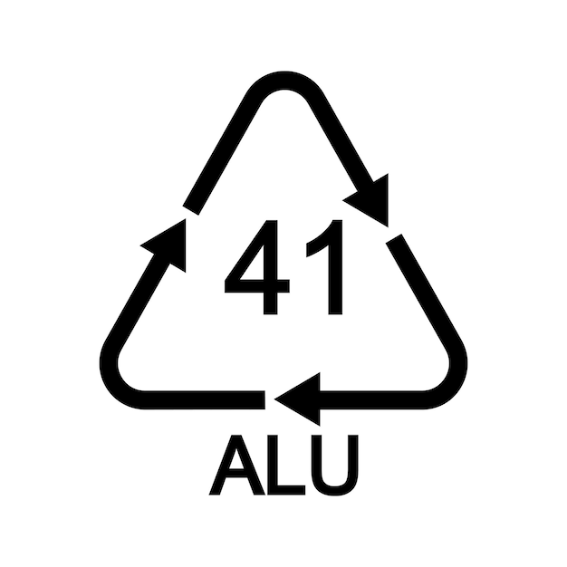 Signo de reciclaje ALU 41 en forma triangular con flechas Icono reutilizable de aluminio aislado en blanco