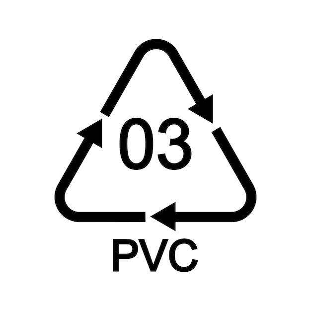 Signo de reciclaje de cloruro de polivinilo en forma triangular con flechas 03 Icono reutilizable de plástico de PVC