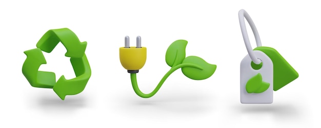 Signo de reciclaje hecho de flecha verde pegado a una etiqueta de planta con hoja