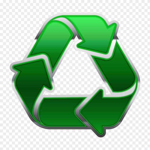 Signo de reciclaje verde aislado con borde plateado