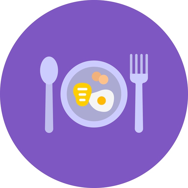 un signo redondo púrpura con un tenedor y un cuchillo en él
