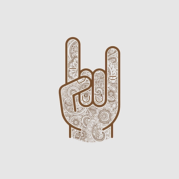 Vector signo de roca de mano de arte mehandi