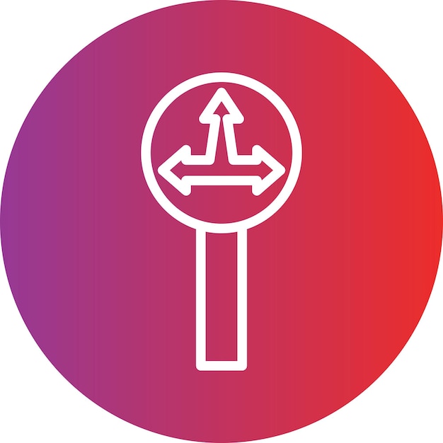 un signo rojo y púrpura con una flecha que señala a la izquierda