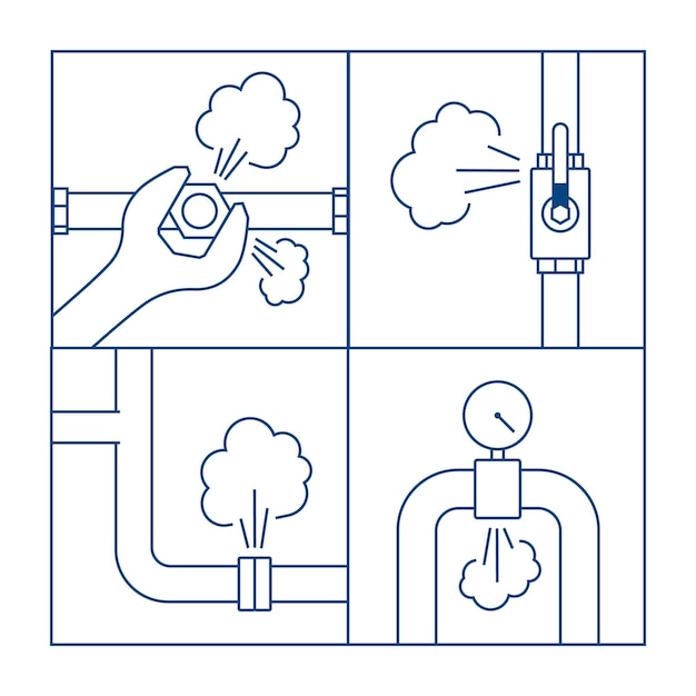 Vector signo de rotura de la tubería de gas ilustración vectorial de fuga de gas